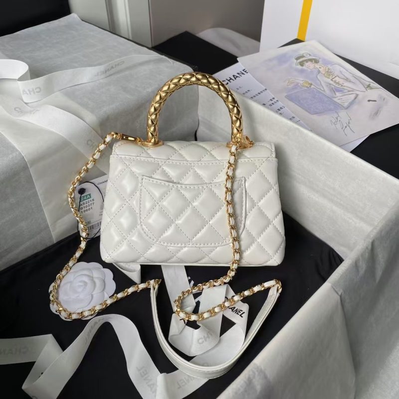 Chanel AS2215 Mini Flap Bag With Metal Top Handle Shiny Calfskin White - Image 2