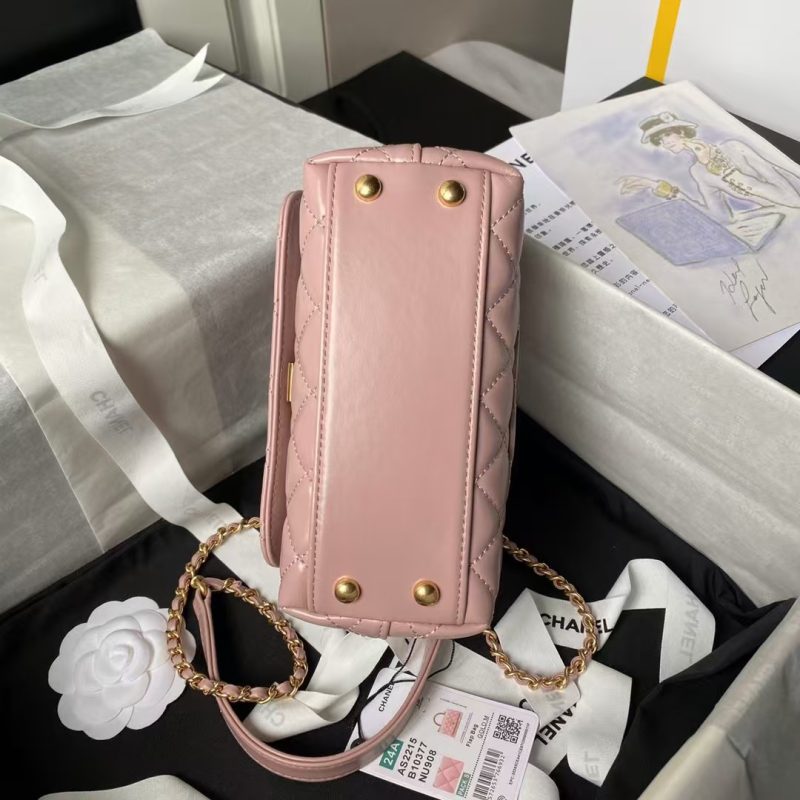 Chanel AS2215 Mini Flap Bag With Metal Top Handle Shiny Calfskin Pink - Image 4