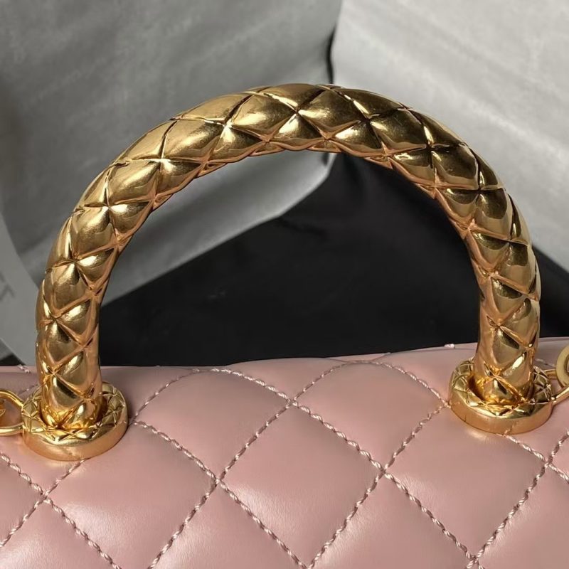 Chanel AS2215 Mini Flap Bag With Metal Top Handle Shiny Calfskin Pink - Image 5