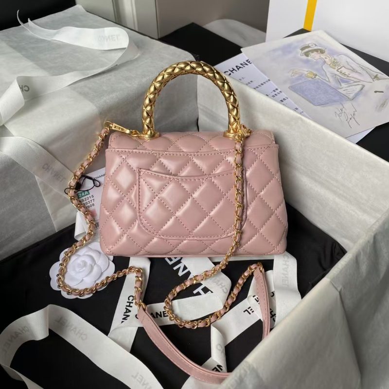 Chanel AS2215 Mini Flap Bag With Metal Top Handle Shiny Calfskin Pink - Image 2