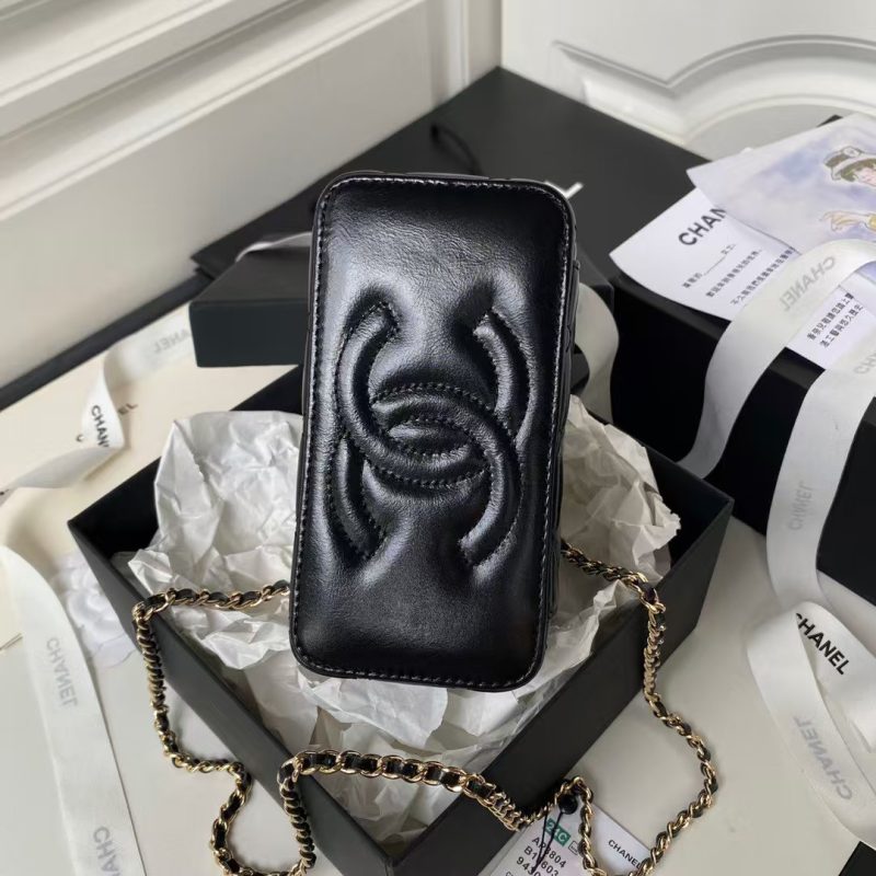 Chanel AP3804 Clutch Lambskin Cosmetic Bag With Pearl Handle Black - Image 7
