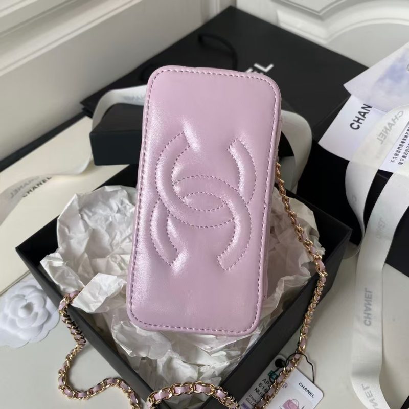 Chanel AP3804 Lambskin Cosmetic Bag With Pearl Handle Pink Purple - Image 5