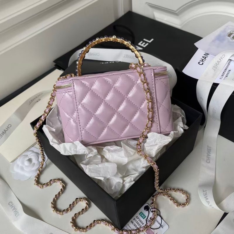 Chanel AP3804 Lambskin Cosmetic Bag With Pearl Handle Pink Purple - Image 2