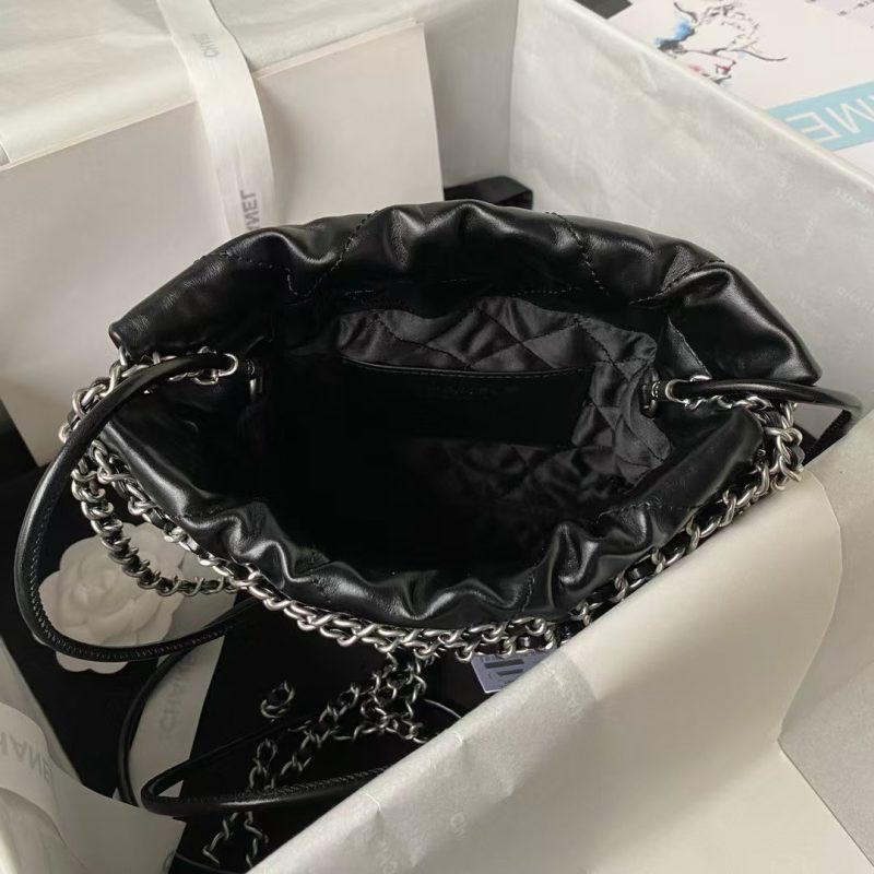 Chanel 22 AS3980 Mini Tote Bag Shiny Calfskin & Silver Metal Black - Image 3