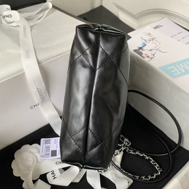 Chanel 22 AS3980 Mini Tote Bag Shiny Calfskin & Silver Metal Black - Image 4