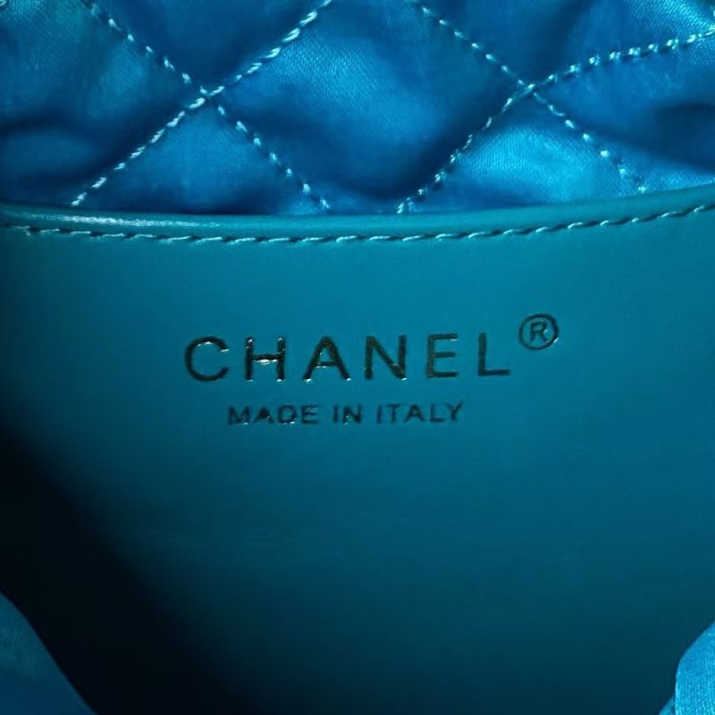 Chanel 22 AS3980 Mini Tote Shiny Calfskin & Gold-Tone Metal Lake Blue - Image 7