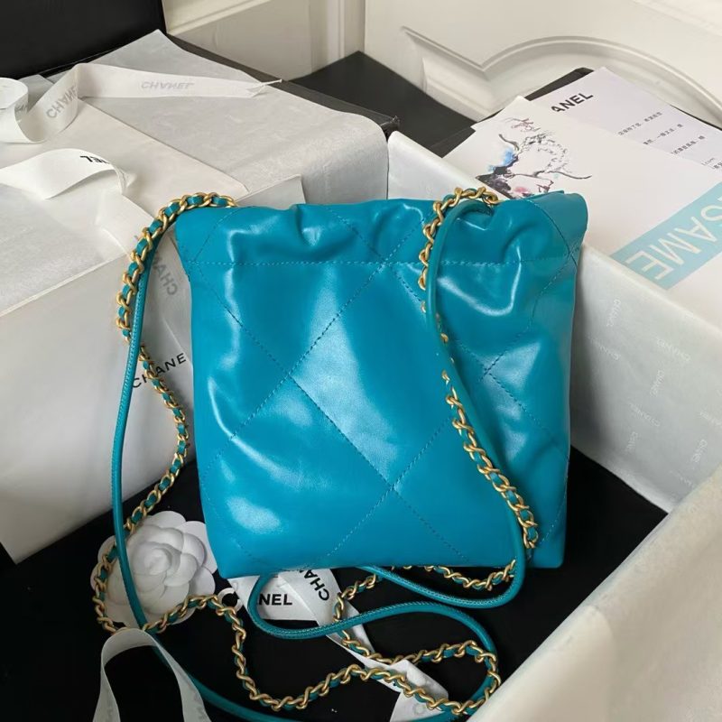 Chanel 22 AS3980 Mini Tote Shiny Calfskin & Gold-Tone Metal Lake Blue - Image 2