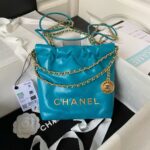 Chanel 22 AS3980 Mini Tote Shiny Calfskin & Gold-Tone Metal Lake Blue