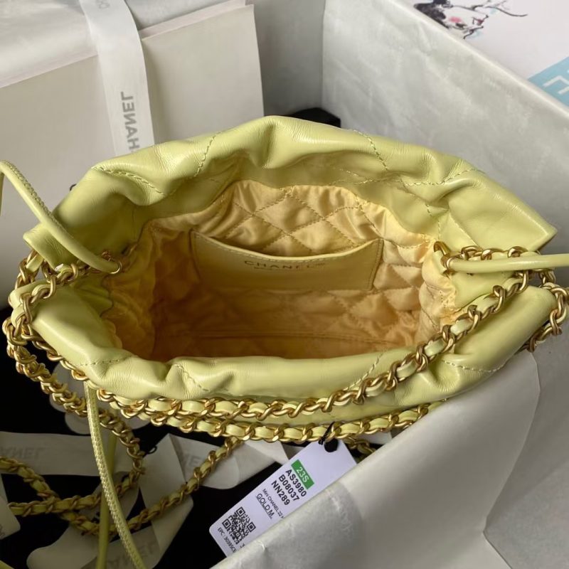 Chanel 22 AS3980 Mini Tote Shiny Calfskin & Gold-Tone Metal Yellow - Image 3