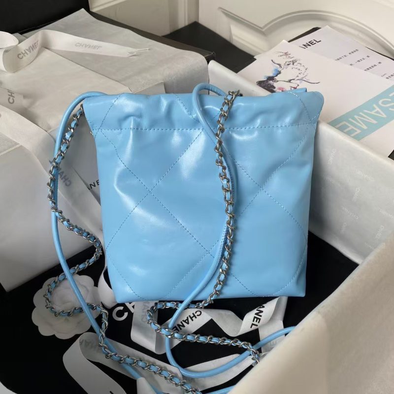 Chanel 22 AS3980 Mini Tote Shiny Calfskin & Silver-Tone Metal Sky Blue - Image 2