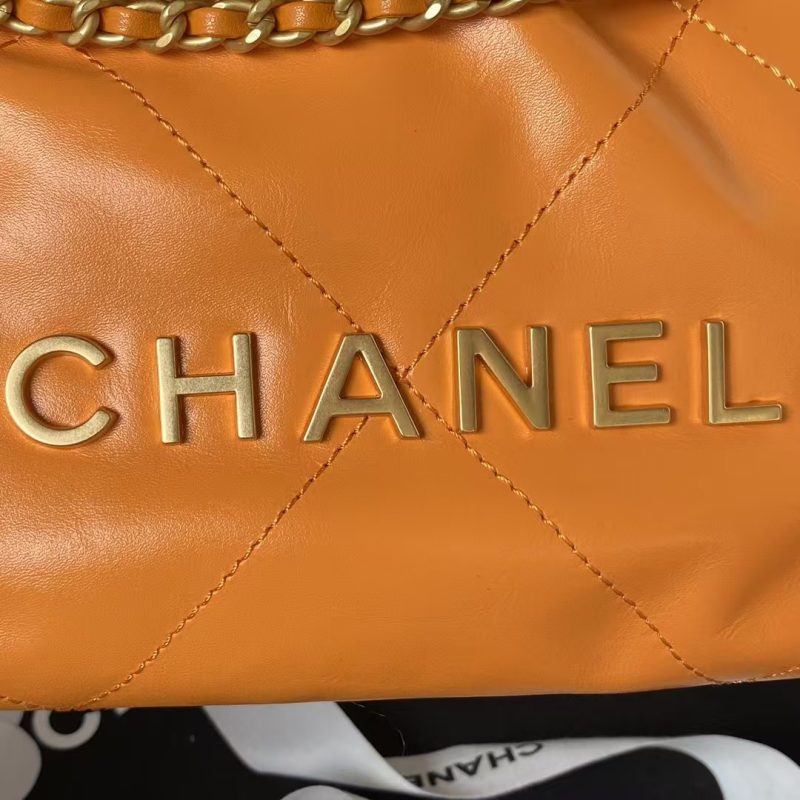 Chanel 22 AS3980 Mini Tote Shiny Calfskin & Gold-Tone Metal Orange - Image 3