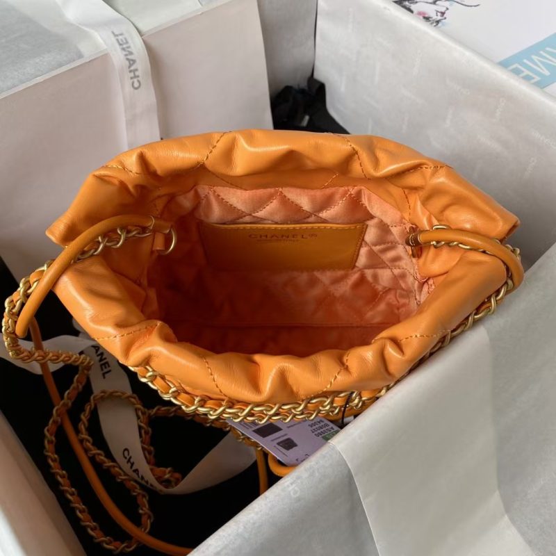 Chanel 22 AS3980 Mini Tote Shiny Calfskin & Gold-Tone Metal Orange - Image 5