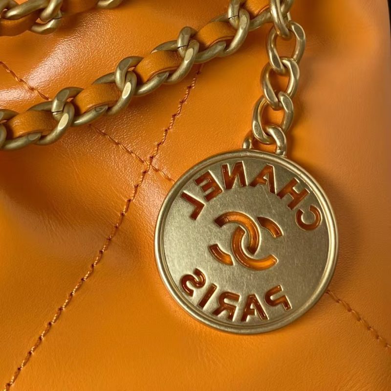 Chanel 22 AS3980 Mini Tote Shiny Calfskin & Gold-Tone Metal Orange - Image 7