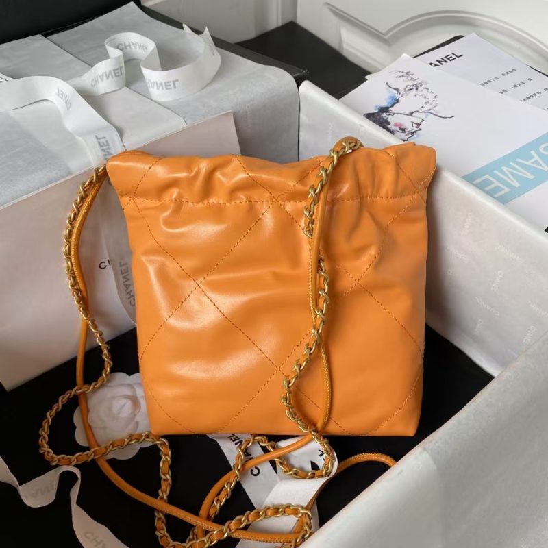 Chanel 22 AS3980 Mini Tote Shiny Calfskin & Gold-Tone Metal Orange - Image 2