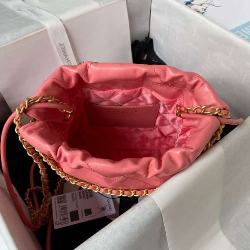 Chanel 22 AS3980 Mini Tote Shiny Calfskin & Gold-Tone Metal Dark Pink - Image 4
