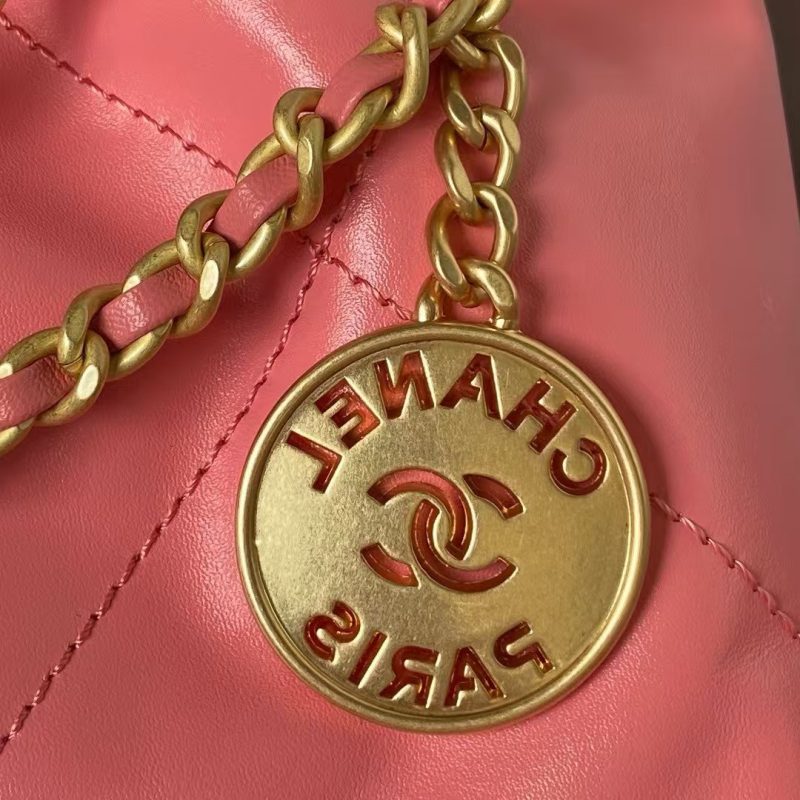 Chanel 22 AS3980 Mini Tote Shiny Calfskin & Gold-Tone Metal Dark Pink - Image 6