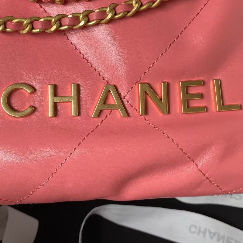 Chanel 22 AS3980 Mini Tote Shiny Calfskin & Gold-Tone Metal Dark Pink - Image 3