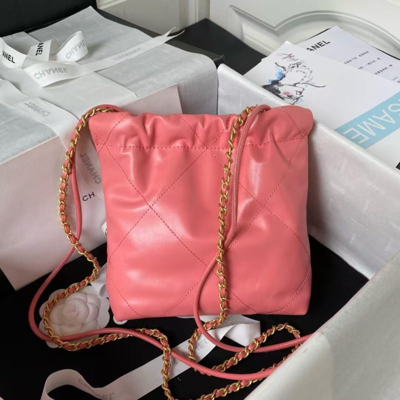Chanel 22 AS3980 Mini Tote Shiny Calfskin & Gold-Tone Metal Dark Pink - Image 2