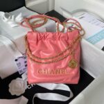 Chanel 22 AS3980 Mini Tote Shiny Calfskin & Gold-Tone Metal Dark Pink