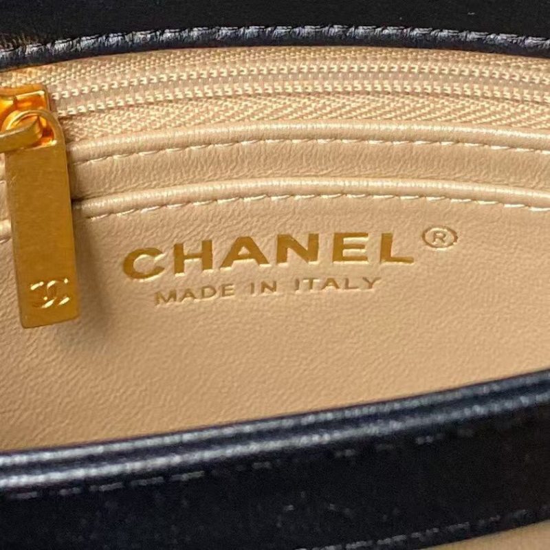 Chanel AS4967 Small Flap Bag Shiny Lambskin Enamel & Gold Metal Black - Image 8
