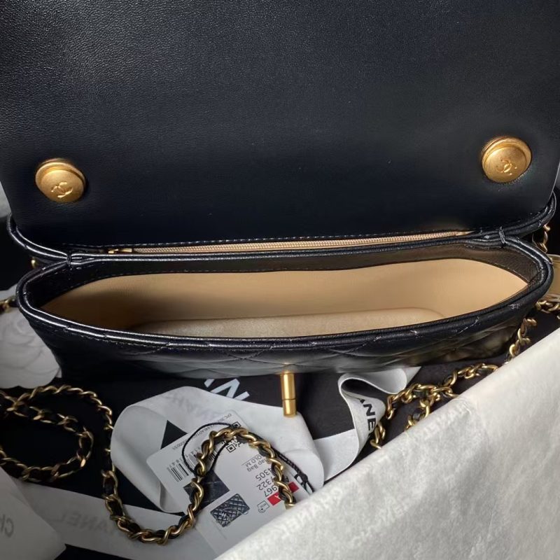 Chanel AS4967 Small Flap Bag Shiny Lambskin Enamel & Gold Metal Black - Image 7