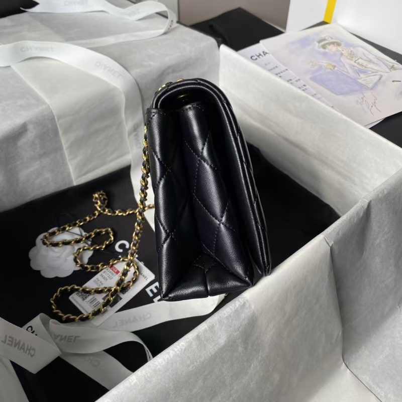 Chanel AS4967 Small Flap Bag Shiny Lambskin Enamel & Gold Metal Black - Image 5
