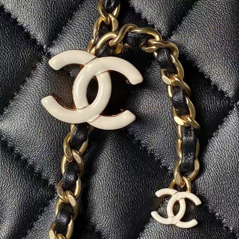 Chanel AS4967 Small Flap Bag Shiny Lambskin Enamel & Gold Metal Black - Image 6