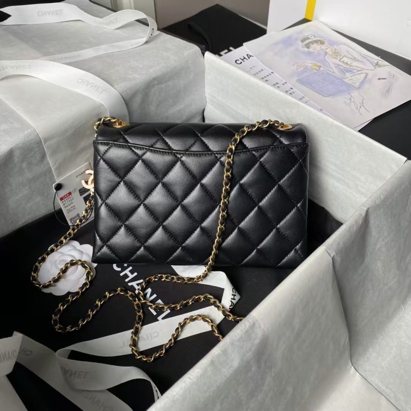 Chanel AS4967 Small Flap Bag Shiny Lambskin Enamel & Gold Metal Black - Image 2