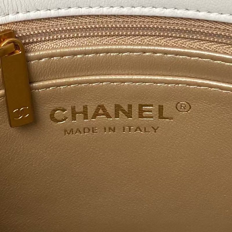 Chanel AS4967 Small Flap Bag Shiny Lambskin Enamel & Gold Metal White - Image 8