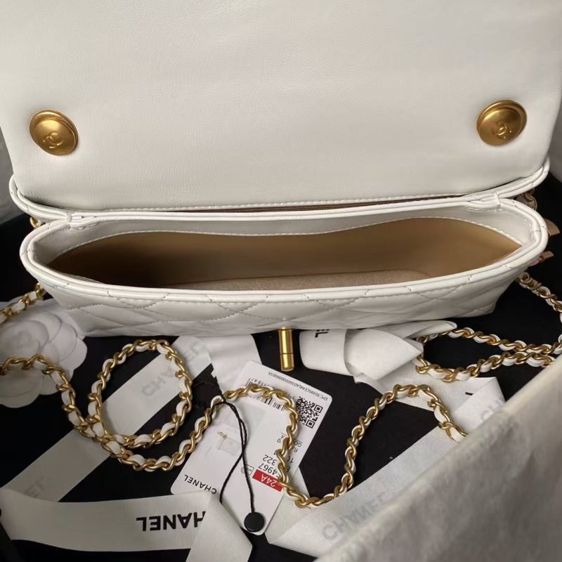 Chanel AS4967 Small Flap Bag Shiny Lambskin Enamel & Gold Metal White - Image 7
