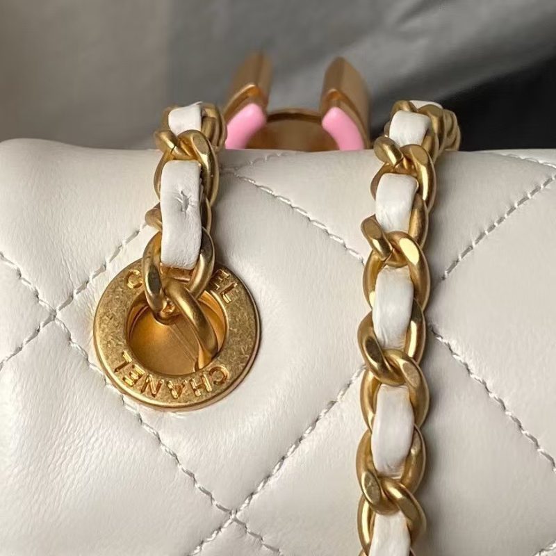 Chanel AS4967 Small Flap Bag Shiny Lambskin Enamel & Gold Metal White - Image 5