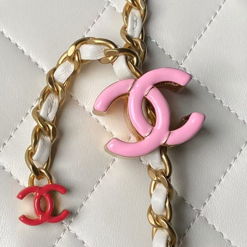 Chanel AS4967 Small Flap Bag Shiny Lambskin Enamel & Gold Metal White - Image 6