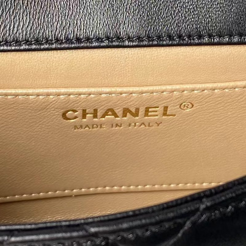 Chanel AS4973 Mini Flap Bag Shiny Lambskin Enamel & Gold Metal Black - Image 8