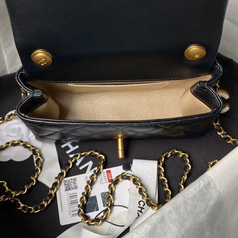 Chanel AS4973 Mini Flap Bag Shiny Lambskin Enamel & Gold Metal Black - Image 7