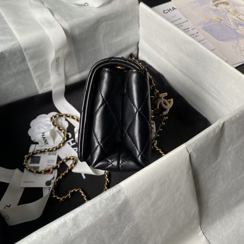 Chanel AS4973 Mini Flap Bag Shiny Lambskin Enamel & Gold Metal Black - Image 4