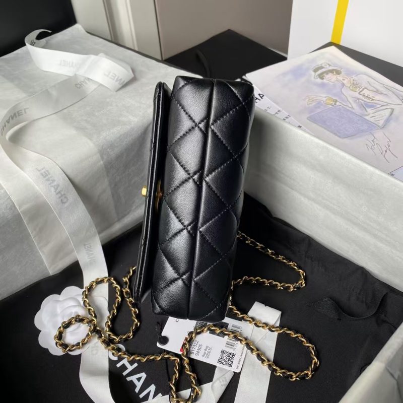Chanel AS4973 Mini Flap Bag Shiny Lambskin Enamel & Gold Metal Black - Image 6