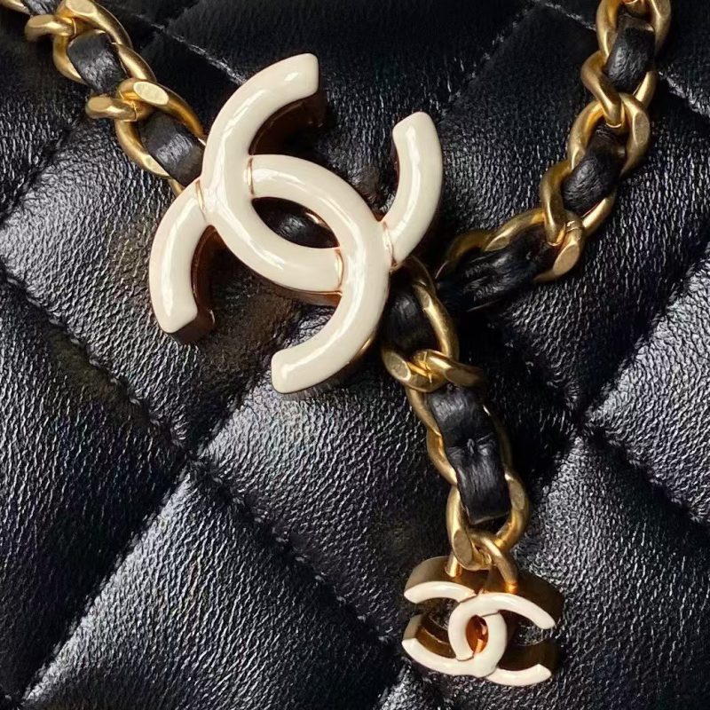 Chanel AS4973 Mini Flap Bag Shiny Lambskin Enamel & Gold Metal Black - Image 5