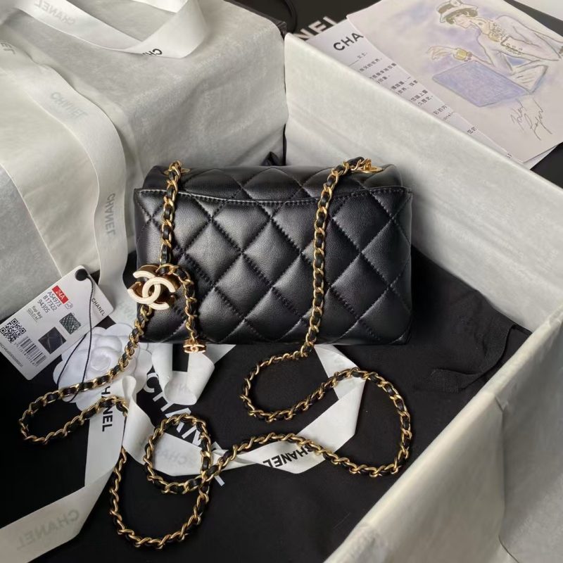 Chanel AS4973 Mini Flap Bag Shiny Lambskin Enamel & Gold Metal Black - Image 2