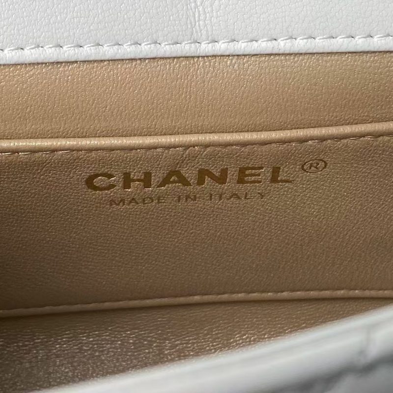 Chanel AS4973 Mini Flap Bag Shiny Lambskin Enamel & Gold-Tone Metal White - Image 8