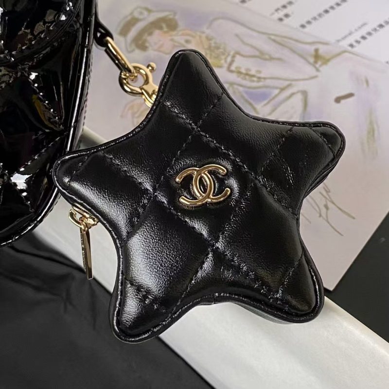 Chanel AS4648 Flap Bag Star Coin Purse Mirrored Calfskin Metallic Calfskin & Gold Metallic Black - Image 3