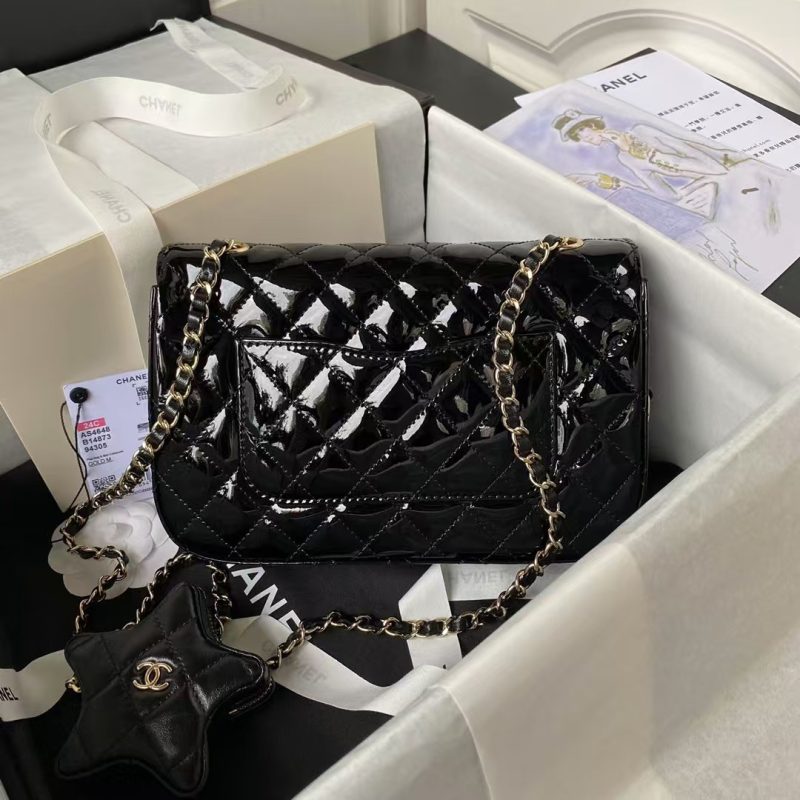 Chanel AS4648 Flap Bag Star Coin Purse Mirrored Calfskin Metallic Calfskin & Gold Metallic Black - Image 2