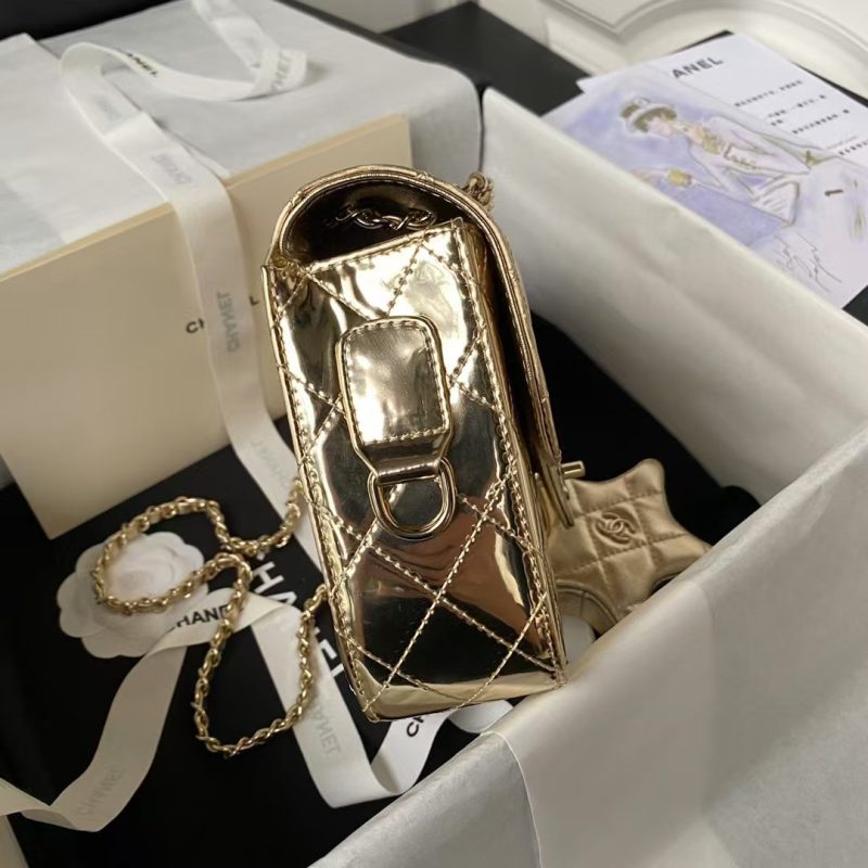 Chanel AS4648 Flap Bag Star Coin Purse Mirrored Calfskin Metallic Calfskin & Gold Metallic Gold - Image 4