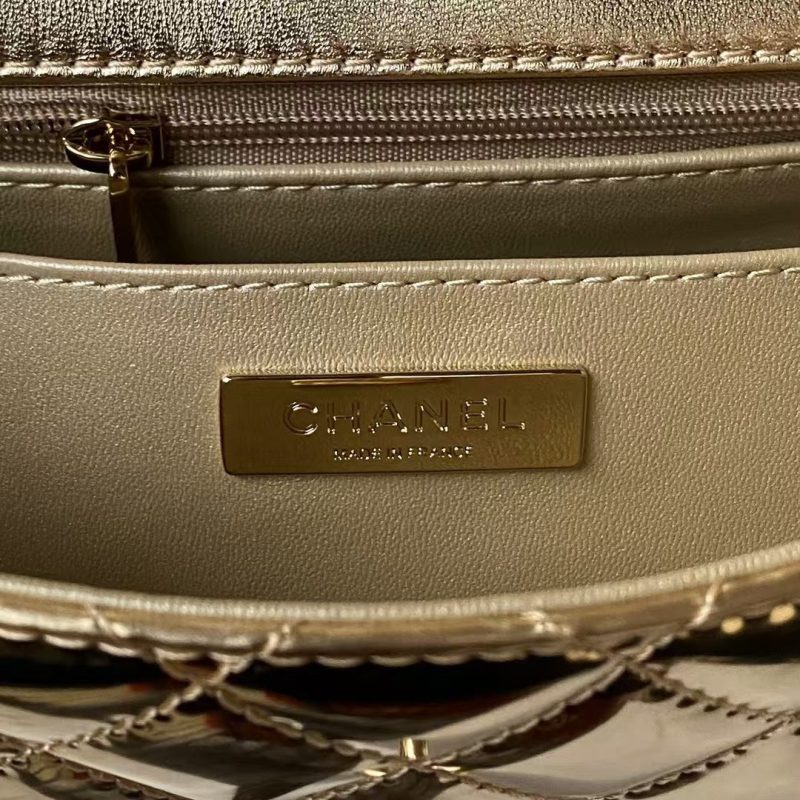 Chanel AS4648 Flap Bag Star Coin Purse Mirrored Calfskin Metallic Calfskin & Gold Metallic Gold - Image 7