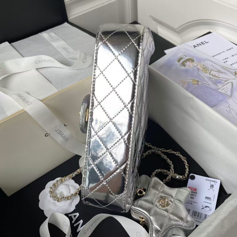 Chanel AS4648 Flap Bag Star Coin Purse Mirrored Calfskin Metallic Calfskin & Gold Metallic Silver - Image 5