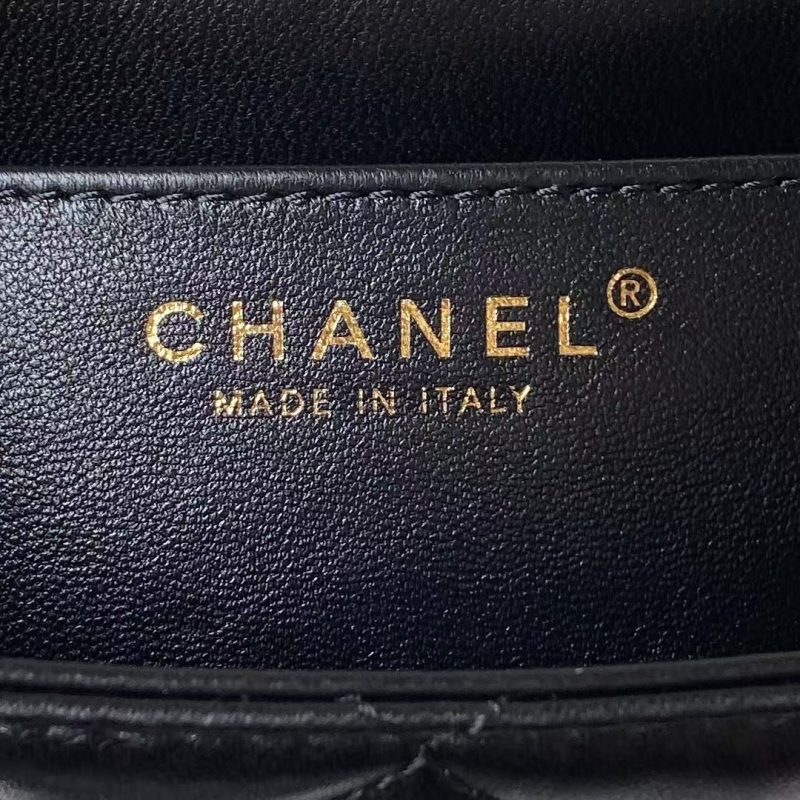 Chanel 24C Vintage Logo Small Quilted Lambskin Shoulder Bag AS4609 Black - Image 7