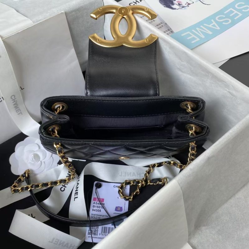 Chanel 24C Vintage Logo Small Quilted Lambskin Shoulder Bag AS4609 Black - Image 4