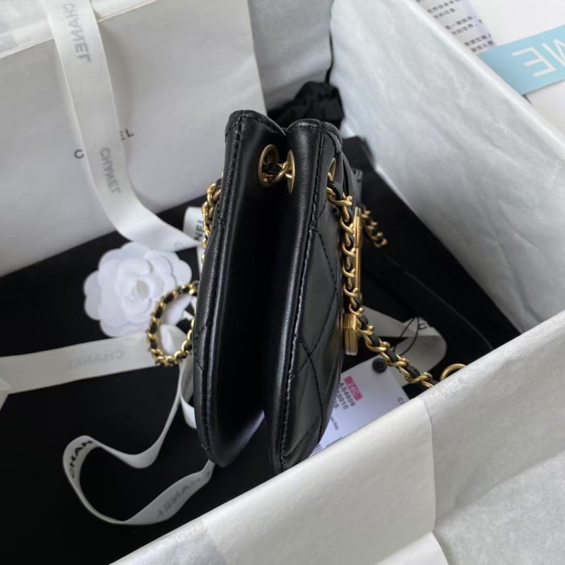Chanel 24C Vintage Logo Small Quilted Lambskin Shoulder Bag AS4609 Black - Image 5
