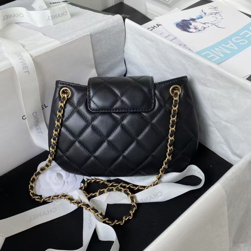 Chanel 24C Vintage Logo Small Quilted Lambskin Shoulder Bag AS4609 Black - Image 2