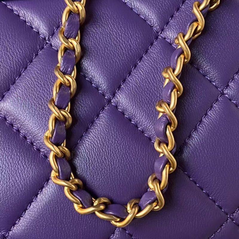 Chanel 24C Vintage Logo Small Quilted Lambskin Shoulder Bag AS4609 Purple - Image 6