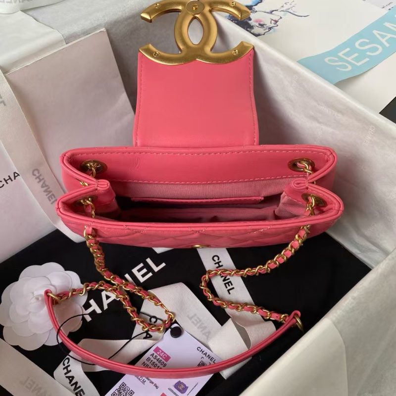 Chanel 24C Vintage Logo Small Quilted Lambskin Shoulder Bag AS4609 Dark Pink - Image 4